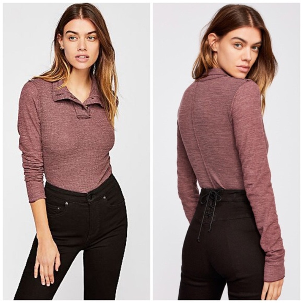 Free People Marigold button turtleneck thermal top